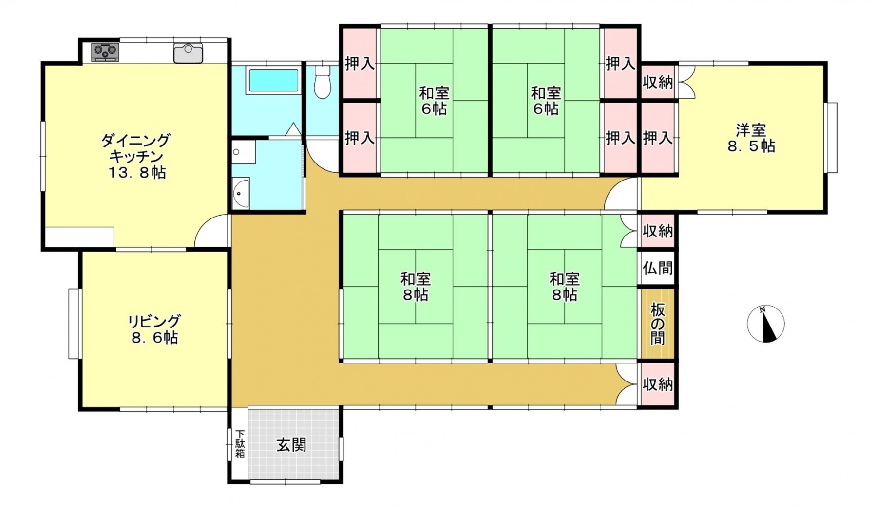真岡市高田、中古一戸建ての間取り画像です