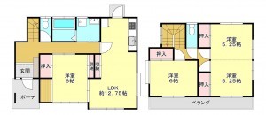 真岡市西郷、中古一戸建ての間取り画像です