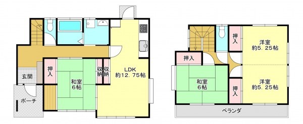 真岡市西郷、中古一戸建ての間取り画像です