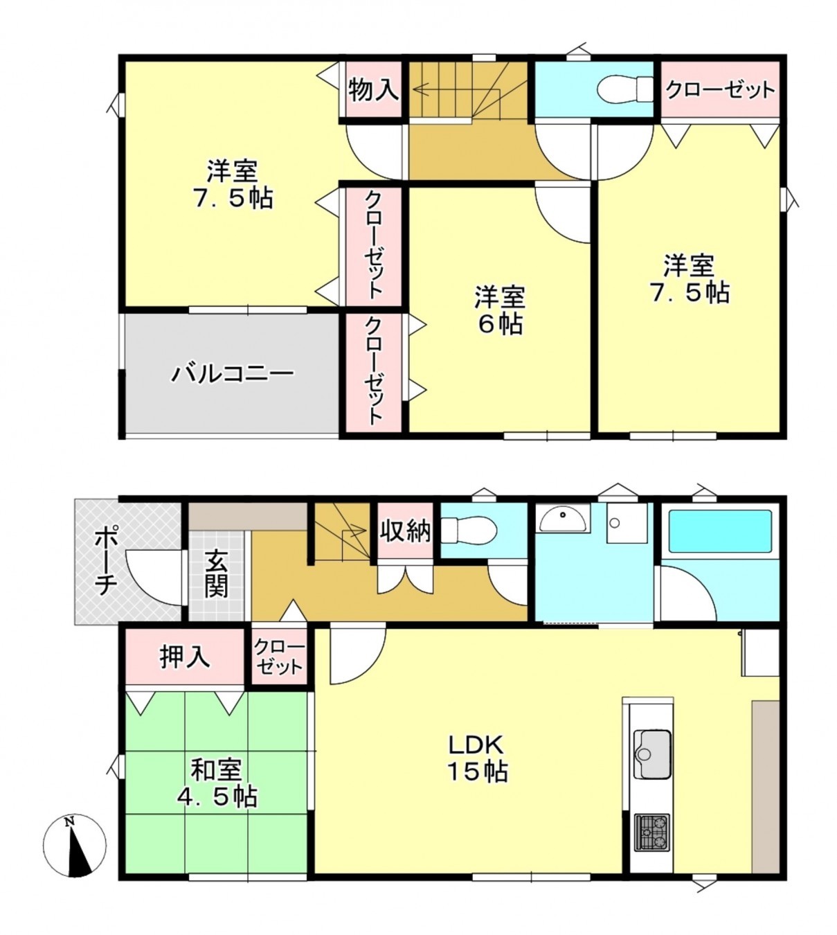 真岡市台町、新築一戸建ての間取り画像です