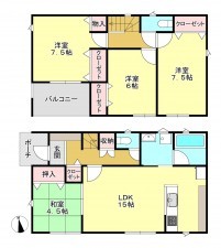 真岡市台町、新築一戸建ての間取り画像です