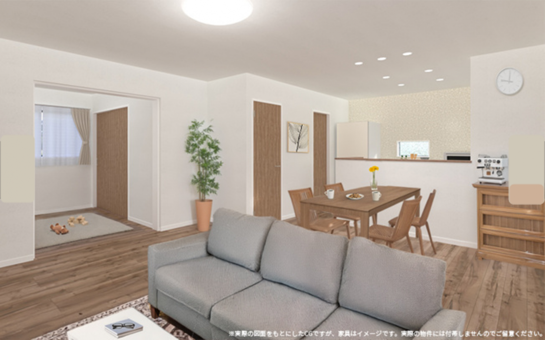 真岡市高勢町、新築一戸建ての居間画像です