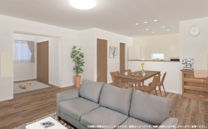 真岡市高勢町、新築一戸建ての居間画像です