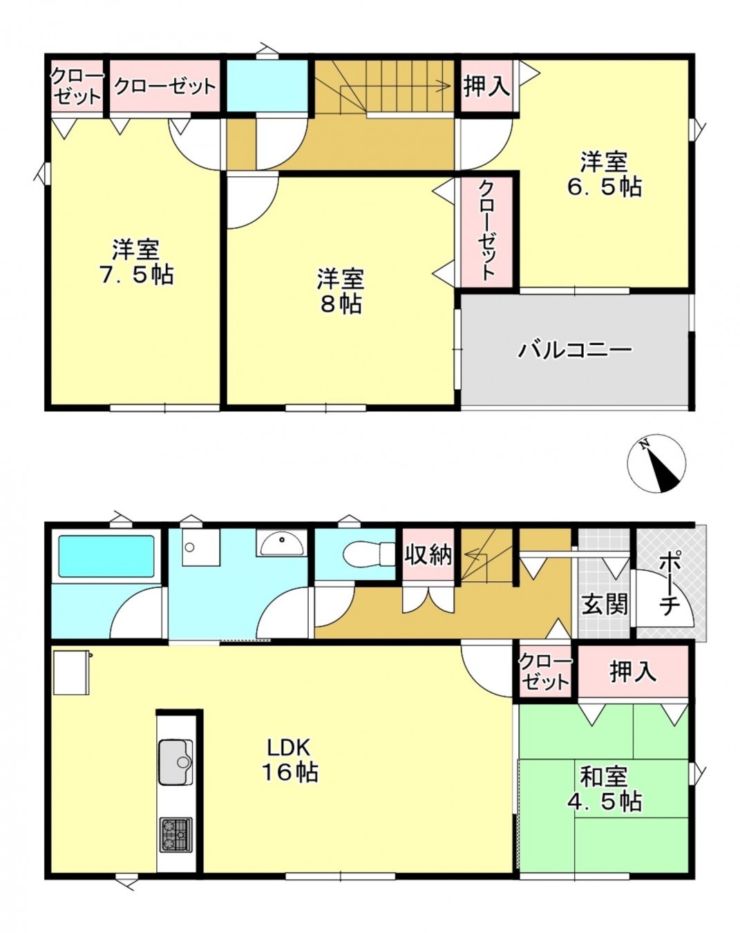 真岡市台町、新築一戸建ての間取り画像です