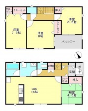 真岡市台町、新築一戸建ての間取り画像です