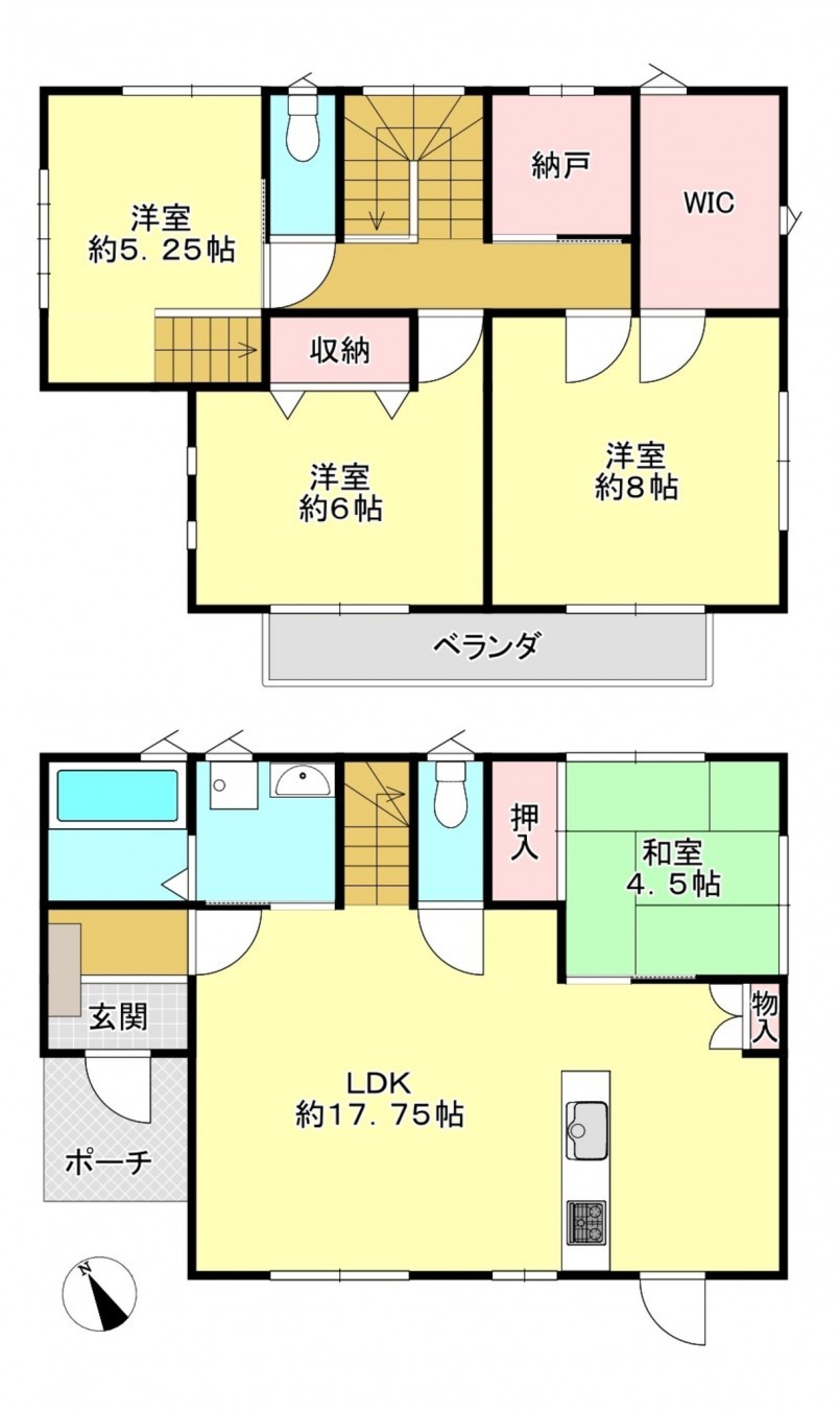 真岡市亀山、中古一戸建ての間取り画像です