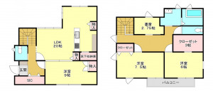 河内郡上三川町上蒲生、中古一戸建ての間取り画像です