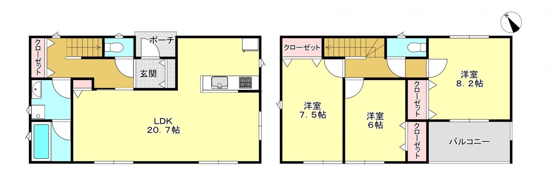 真岡市並木町、新築一戸建ての間取り画像です