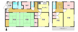 河内郡上三川町天神町、中古一戸建ての間取り画像です