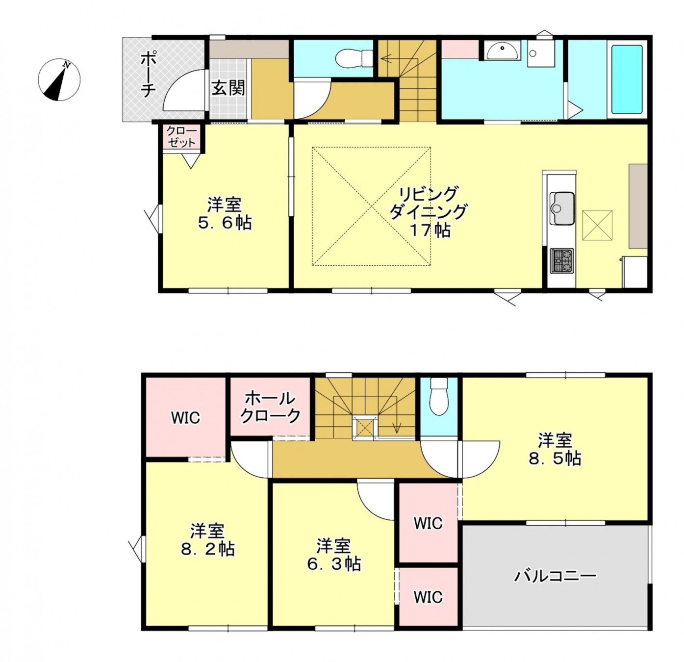 真岡市熊倉町、新築一戸建ての間取り画像です