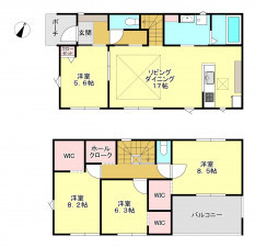 真岡市熊倉町、新築一戸建ての間取り画像です