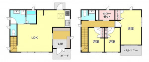 河内郡上三川町西汗、中古一戸建ての間取り画像です