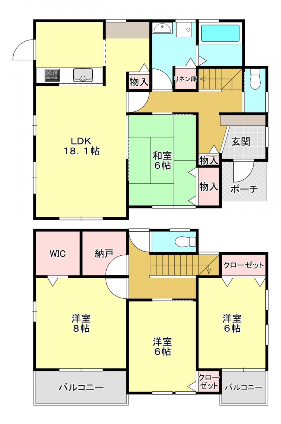 河内郡上三川町上蒲生、中古一戸建ての間取り画像です