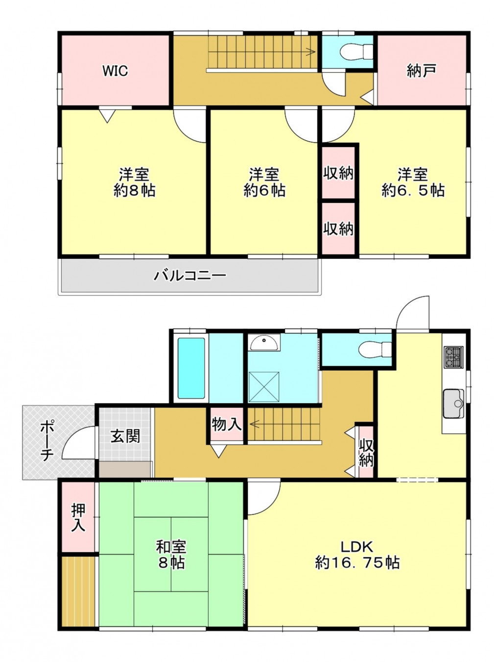 河内郡上三川町ゆうきが丘、中古一戸建ての間取り画像です