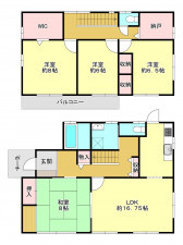 河内郡上三川町ゆうきが丘、中古一戸建ての間取り画像です