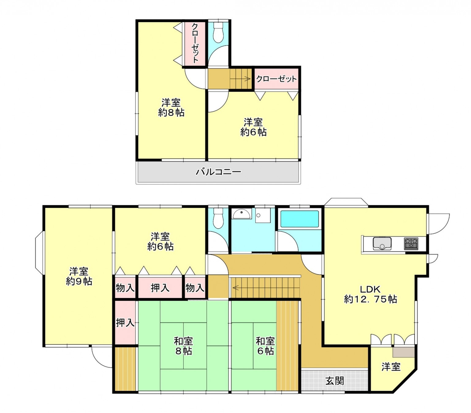 真岡市上谷貝、中古一戸建ての間取り画像です