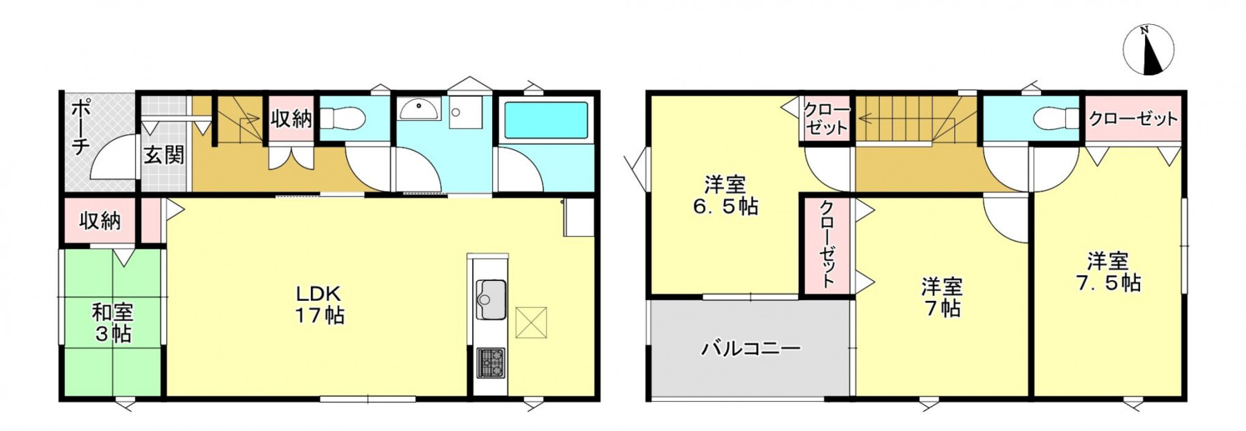 真岡市荒町、新築一戸建ての間取り画像です