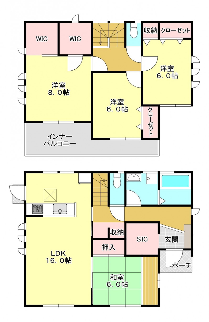 真岡市亀山、新築一戸建ての間取り画像です