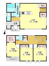真岡市寺久保、中古一戸建ての間取り画像です