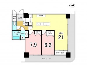 仙台市若林区三百人町、マンションの間取り画像です