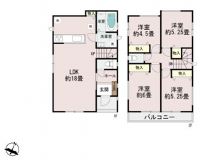 仙台市若林区遠見塚、新築一戸建ての間取り画像です