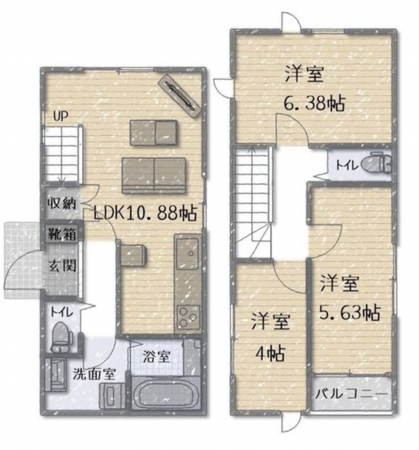 仙台市若林区沖野、新築一戸建ての間取り画像です