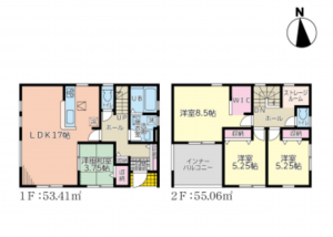 仙台市若林区遠見塚、新築一戸建ての間取り画像です