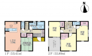 仙台市若林区遠見塚、新築一戸建ての間取り画像です