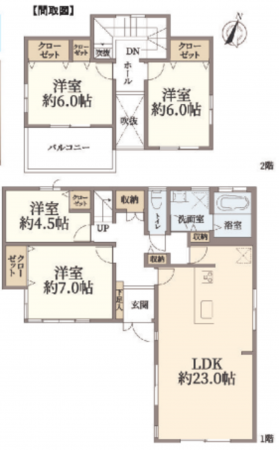 仙台市若林区上飯田、中古一戸建ての間取り画像です