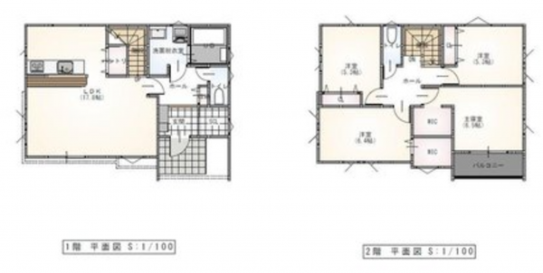 仙台市若林区かすみ町、新築一戸建ての間取り画像です