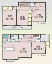 仙台市若林区今泉、新築一戸建ての間取り画像です