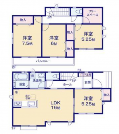 仙台市若林区今泉、新築一戸建ての間取り画像です