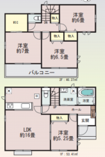 仙台市若林区今泉、新築一戸建ての間取り画像です