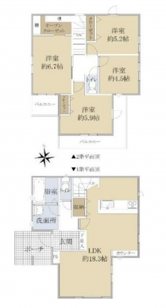 仙台市若林区沖野、新築一戸建ての間取り画像です