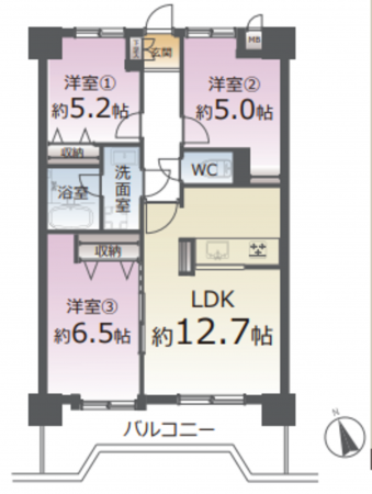 仙台市若林区南染師町、マンションの間取り画像です