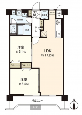 仙台市若林区新寺、マンションの間取り画像です