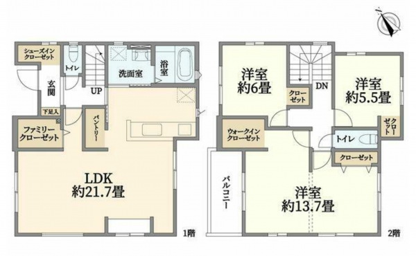 仙台市若林区若林、新築一戸建ての間取り画像です