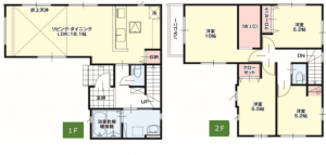 仙台市若林区沖野、新築一戸建ての間取り画像です