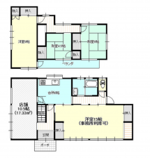 仙台市若林区沖野、収益物件/店舗付住宅の間取り画像です