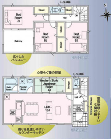 仙台市若林区今泉、新築一戸建ての間取り画像です