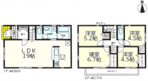 仙台市若林区沖野、新築一戸建ての間取り画像です