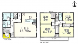 仙台市若林区沖野、新築一戸建ての間取り画像です