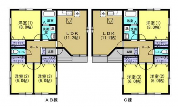 仙台市若林区今泉、収益物件/アパートの間取り画像です