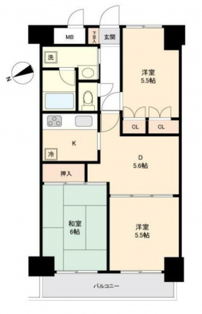 仙台市若林区大和町、マンションの間取り画像です
