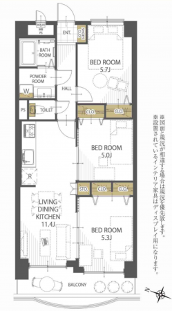 仙台市若林区中倉、マンションの間取り画像です