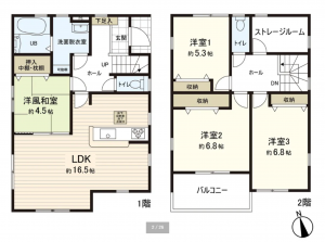 仙台市若林区八軒小路、新築一戸建ての間取り画像です
