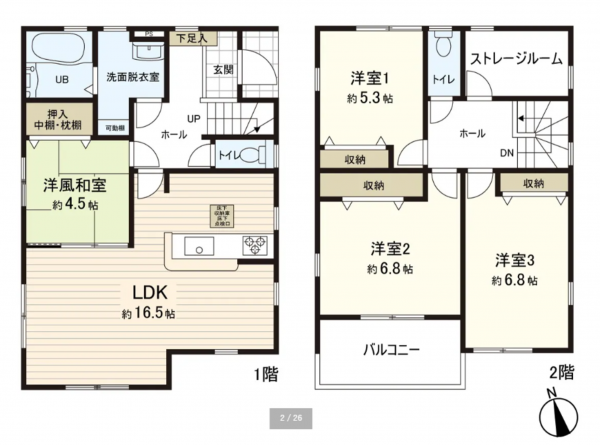 仙台市若林区八軒小路、新築一戸建ての間取り画像です