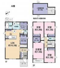 仙台市若林区荒井、新築一戸建ての間取り画像です