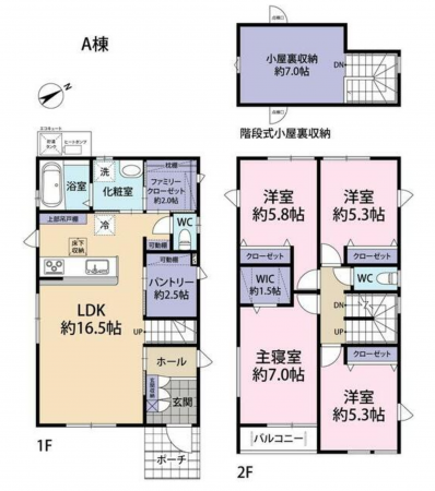 仙台市若林区荒井、新築一戸建ての間取り画像です