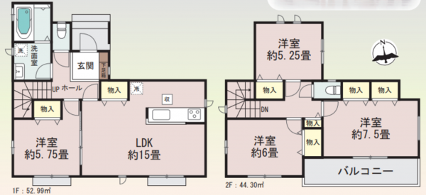仙台市若林区霞目、新築一戸建ての間取り画像です